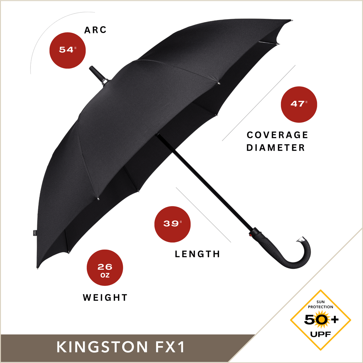 LifeTek Kingston FX1 Classic Cane Umbrella - Durable & Stylish